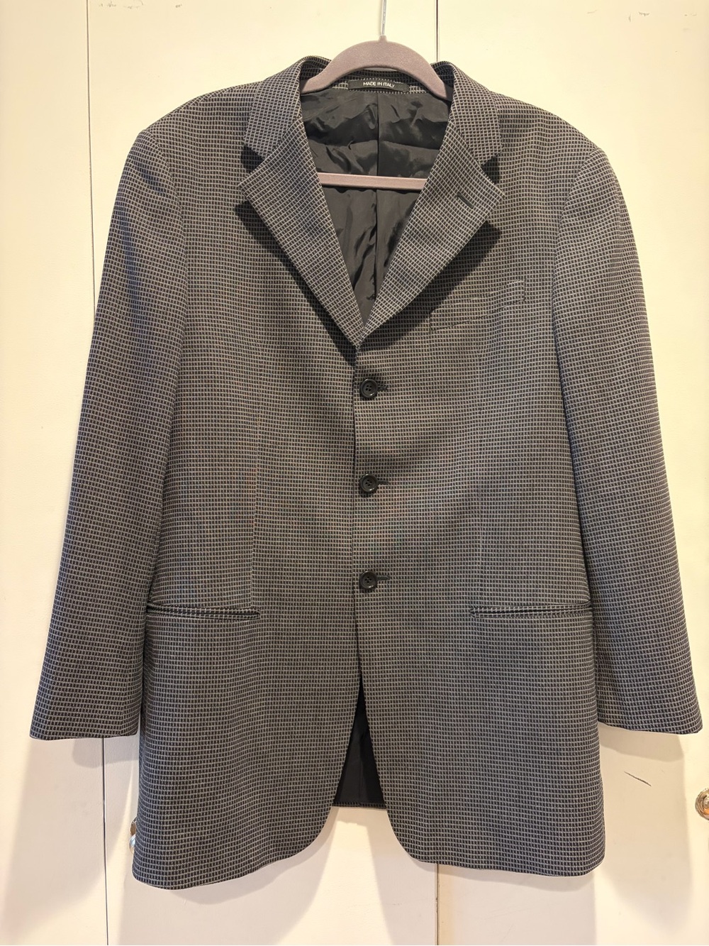 Vintage Armani Collezioni Men's Wool blazer Black/white Plaid Made In Italy 41R